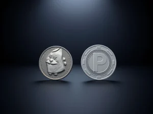 Side-by-side comparison of a worn Pepe Coin and a new Pepeto presale token on a dark surface.