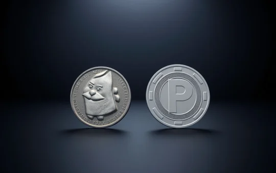Side-by-side comparison of a worn Pepe Coin and a new Pepeto presale token on a dark surface.