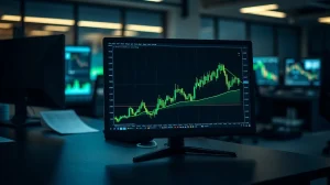 SUI price chart showing a breakout from a long compression pattern on a professional trading monitor