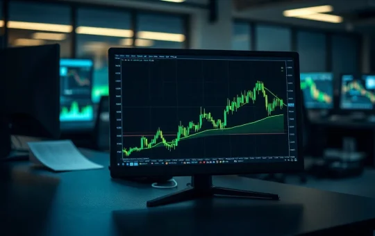 SUI price chart showing a breakout from a long compression pattern on a professional trading monitor