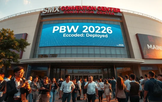 SMX Convention Center Manila hosting Philippine Blockchain Week 2026 with attendees entering the venue
