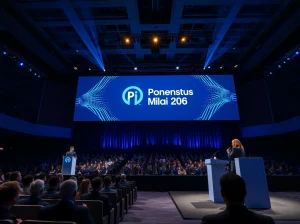 Pi Network co-founders Dr. Chengdiao Fan and Nicolas Kokkalis speaking on stage at Consensus Miami 2026 conference.