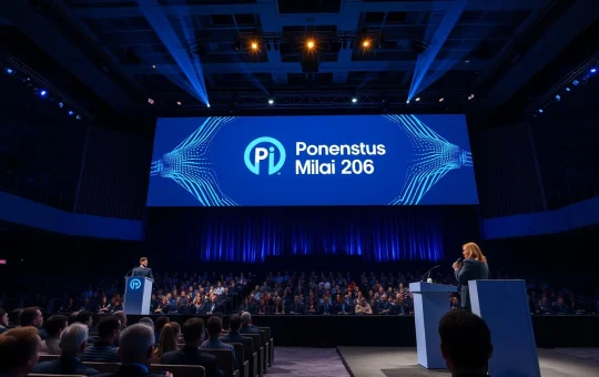 Pi Network co-founders Dr. Chengdiao Fan and Nicolas Kokkalis speaking on stage at Consensus Miami 2026 conference.