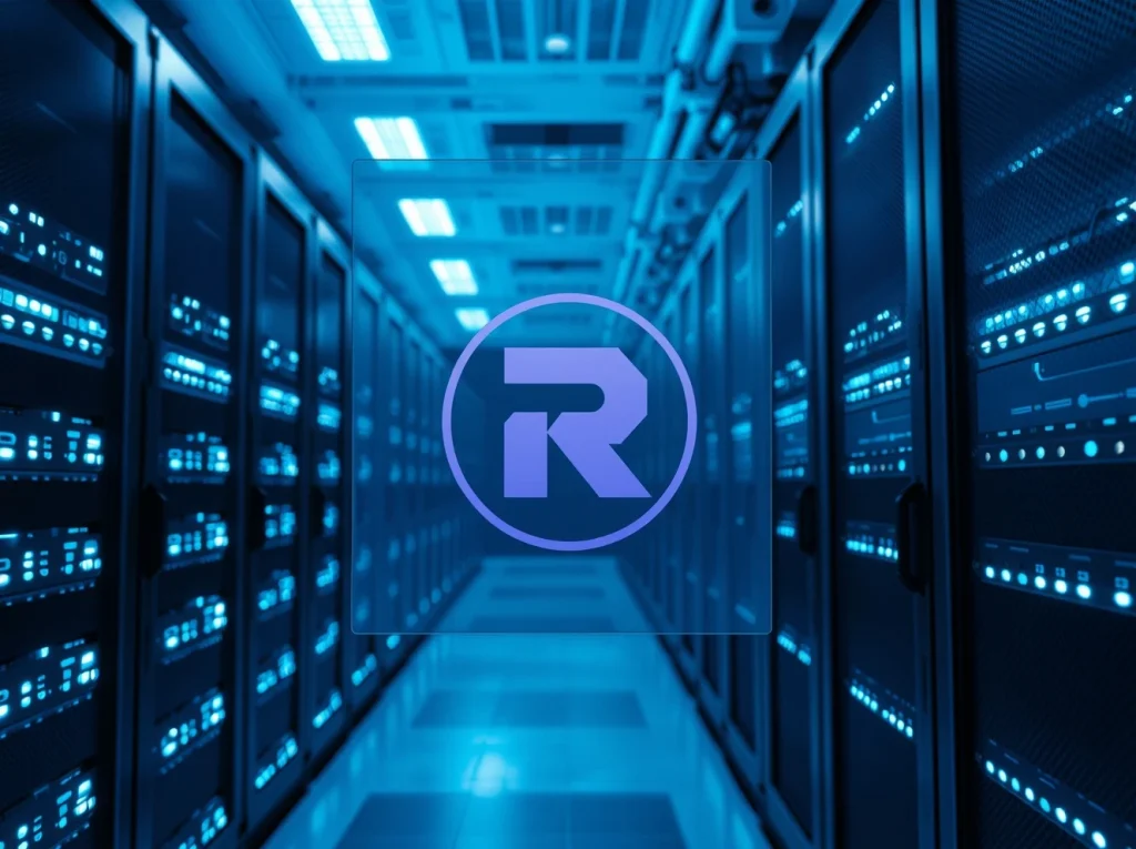 Data center with glowing servers representing AI compute demand and Render token integration