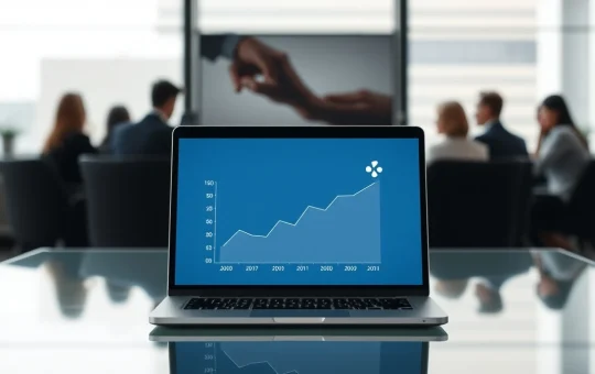 Professional financial office with laptop displaying digital asset lending data, representing institutional crypto lending growth.