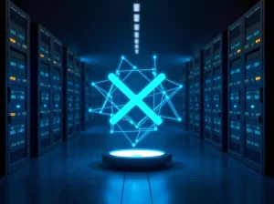 Ripple's XRP Ledger represented as a secure, quantum-resistant data vault for digital assets.