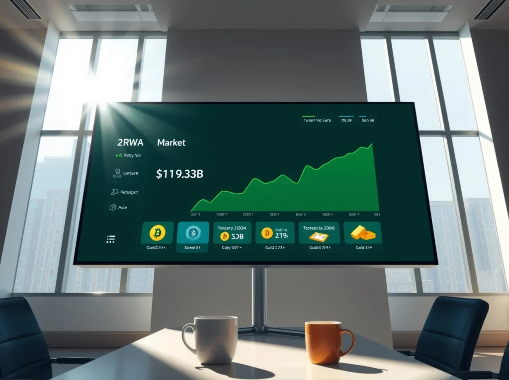 RWA market growth chart showing tokenized real-world assets surging to $19.3 billion, led by tokenized treasuries.