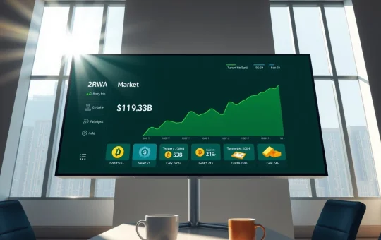 RWA market growth chart showing tokenized real-world assets surging to $19.3 billion, led by tokenized treasuries.