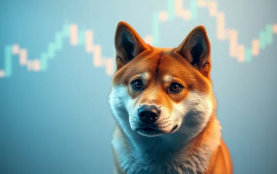 Shiba Inu dog mascot representing SHIB cryptocurrency price analysis and market movement.