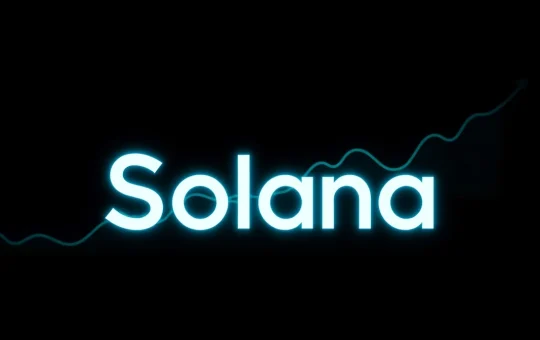 Solana cryptocurrency logo with upward trending graph in background