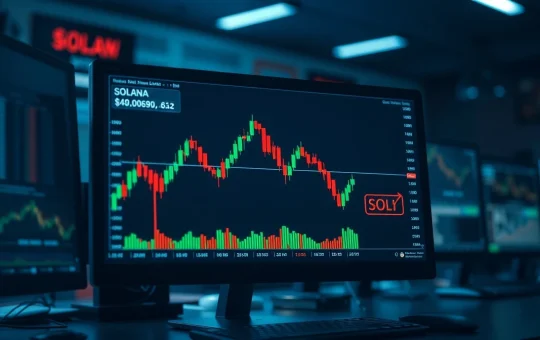 Close-up of a trading screen showing a Solana candlestick chart with a bearish TD Sequential sell signal.