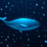 A digital whale swimming through a network of blockchain nodes, representing a large cryptocurrency investor.