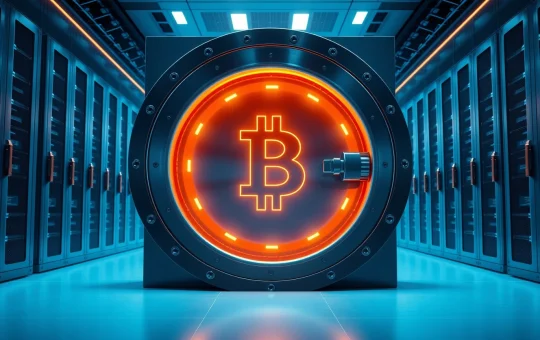Digital vault with glowing Bitcoin symbol representing Solv Protocol's $700M security migration.