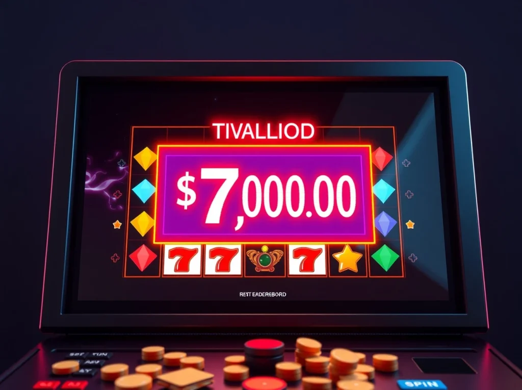 Spartans Casino's $7 million monthly leaderboard displayed on a slot machine screen, attracting players.