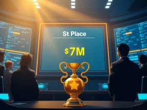 Digital leaderboard display with golden trophy in a high-tech control room setting
