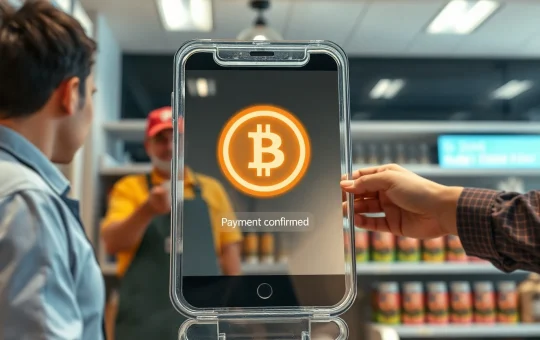 Stablecoin payment being processed at a modern retail point-of-sale terminal.