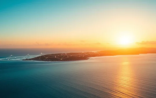 Bermuda coastline with digital Stellar Network overlay symbolizing onchain economy integration