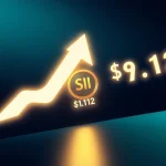 SUI price breakout illustration showing an upward arrow breaking through a $1.12 resistance barrier, representing a bullish trend.