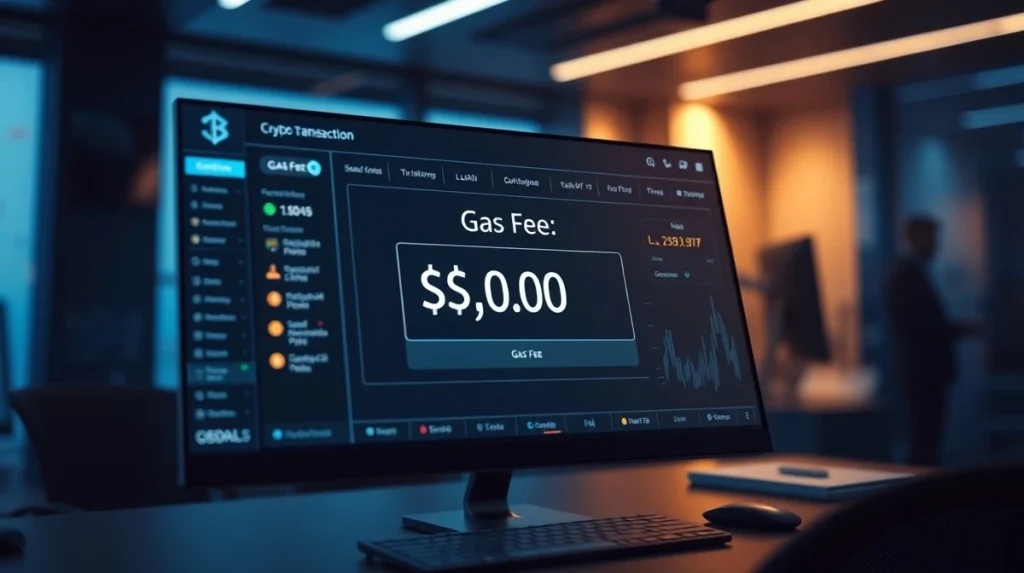 SUI blockchain transaction screen showing zero gas fee after gasless transfers feature activation.