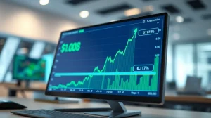 Cryptocurrency chart showing SUI token price surge with green upward trend