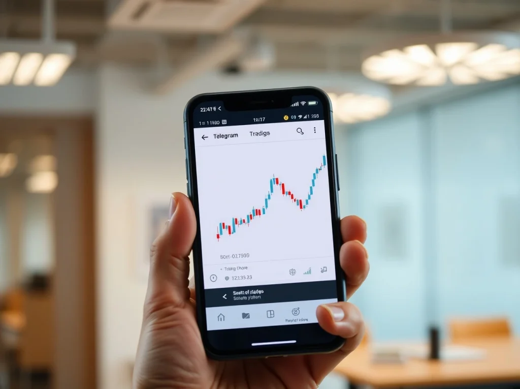 Smartphone screen showing Telegram app with a trading chart for the new futures trading feature.