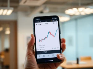 Smartphone screen showing Telegram app with a trading chart for the new futures trading feature.