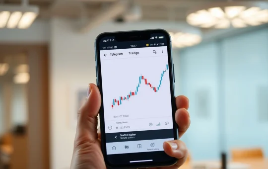 Smartphone screen showing Telegram app with a trading chart for the new futures trading feature.