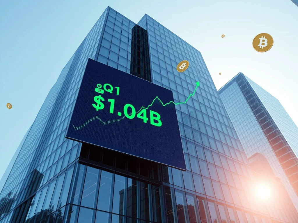 Tether Q1 2024 profit report showing $1.04 billion earnings with crypto market backdrop