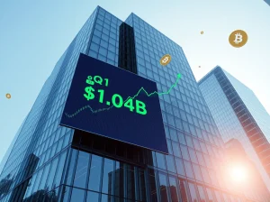 Tether Q1 2024 profit report showing $1.04 billion earnings with crypto market backdrop