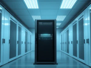 Modern data center server rack representing Uniblock's blockchain infrastructure integration platform.