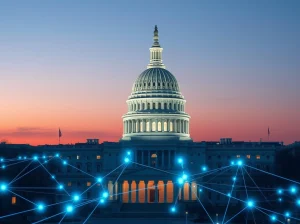 U.S. Capitol with digital payment network overlay representing ACH modernization legislation.