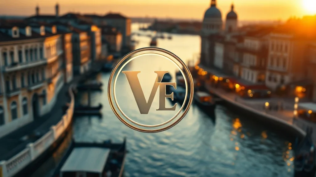 Venice Token logo superimposed over a sunset view of Venice canals, representing AI-driven cryptocurrency analysis.