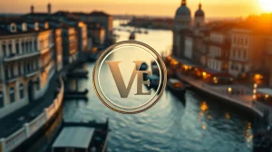 Venice Token logo superimposed over a sunset view of Venice canals, representing AI-driven cryptocurrency analysis.
