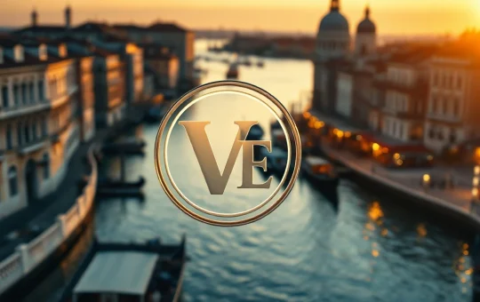 Venice Token logo superimposed over a sunset view of Venice canals, representing AI-driven cryptocurrency analysis.