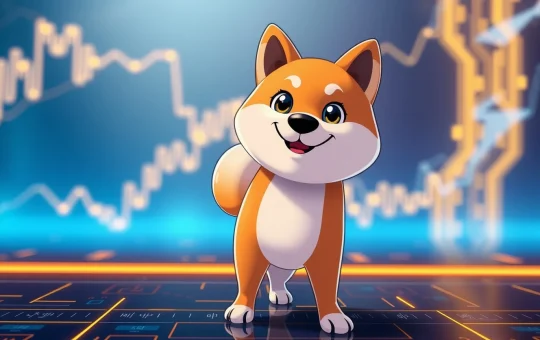 Wadoozie mascot standing on a digital platform with blockchain patterns