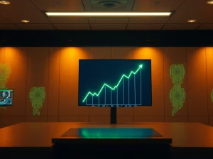 Digital stock display showing WLFI price chart with upward trend and AI-themed background