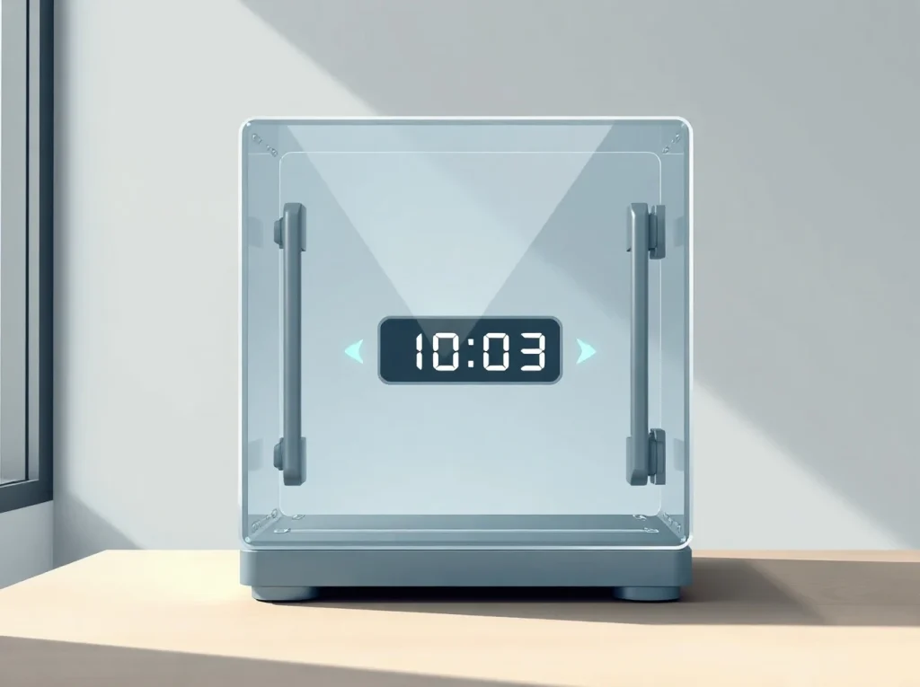 WLFI token lockup proposal represented by a secure vault with a long-term digital timer.