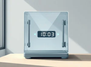 WLFI token lockup proposal represented by a secure vault with a long-term digital timer.
