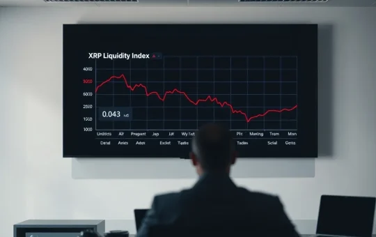 Digital trading screen showing XRP liquidity index dropping to 0.043