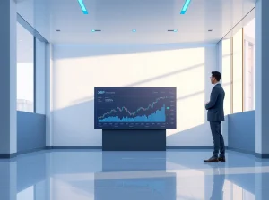 Financial analyst examining XRP cryptocurrency data in modern banking environment for adoption analysis