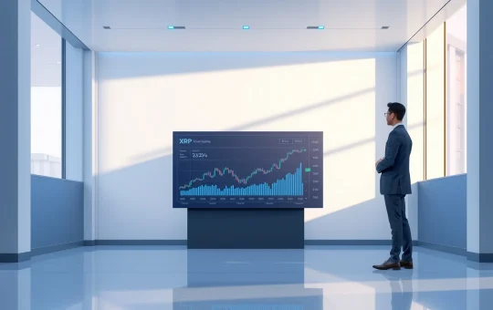 Financial analyst examining XRP cryptocurrency data in modern banking environment for adoption analysis
