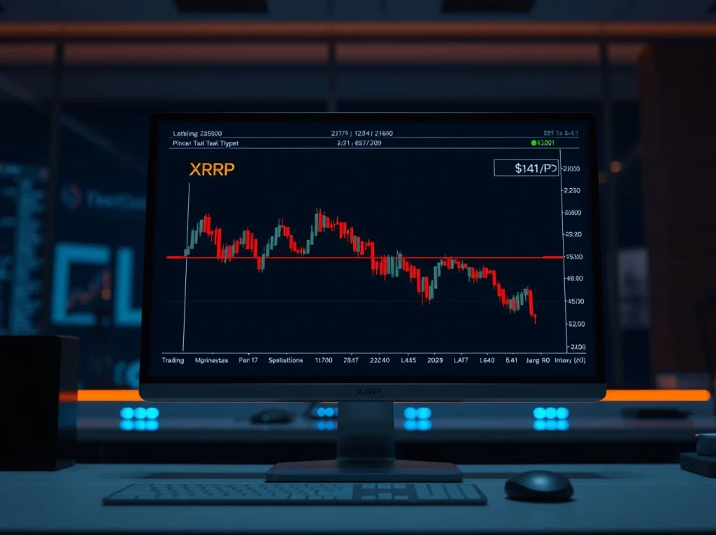XRP price chart showing a downtrend near $1.41 on a trading screen