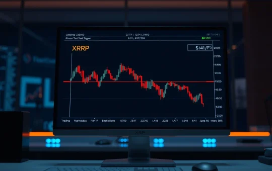 XRP price chart showing a downtrend near $1.41 on a trading screen