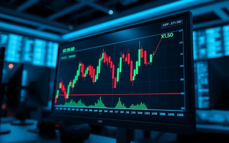 XRP price chart showing high volatility near $1.50 resistance level on a trading screen
