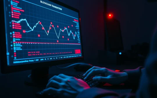 On-chain investigator analyzing a blockchain transaction graph on a computer screen.