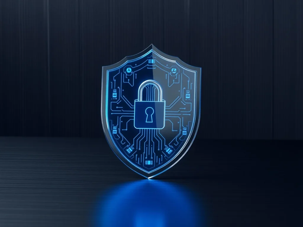 Zcash privacy technology symbolized by a digital shield and lock.