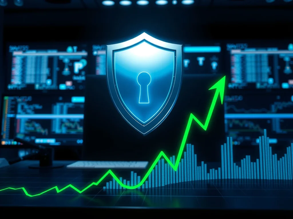 Digital privacy shield icon with upward financial graph representing Zcash price rally