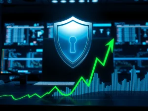 Digital privacy shield icon with upward financial graph representing Zcash price rally