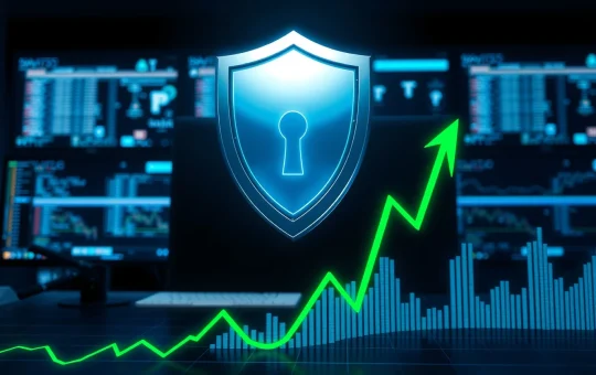 Digital privacy shield icon with upward financial graph representing Zcash price rally