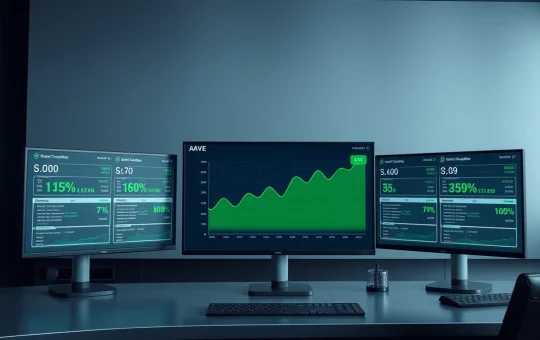 AAVE price chart showing 15% surge on financial dashboard with DeFi protocol data